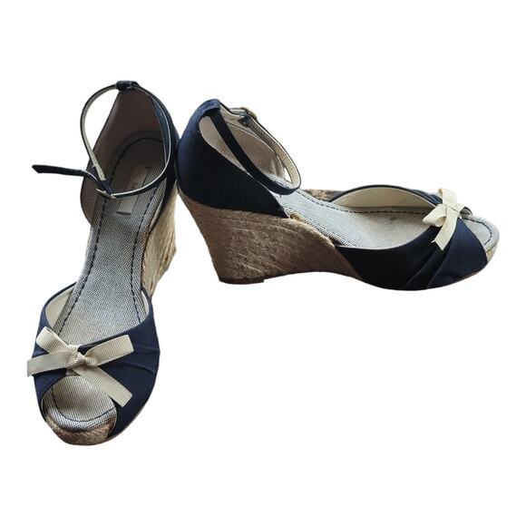 Zara Basic Collection Wedge Open Toe Espadrille  Size 39/7.5 Blue Wedge Heels - Picture 1 of 6